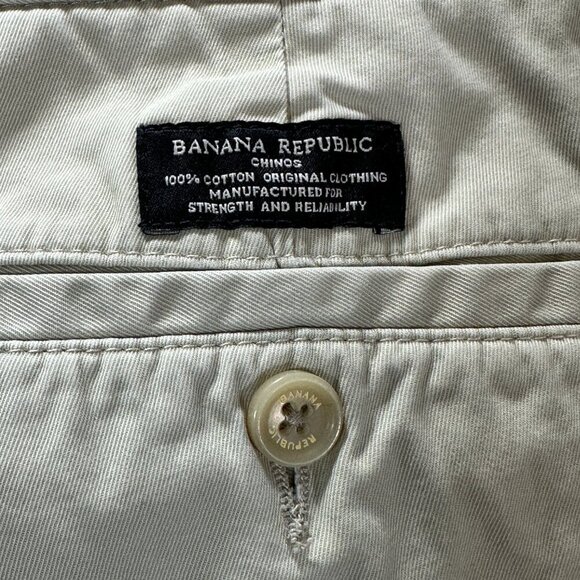 Banana Republic Pants Men 33 Gavin Chino Beige Cotton Flat Front Straight Leg - Picture 8 of 9